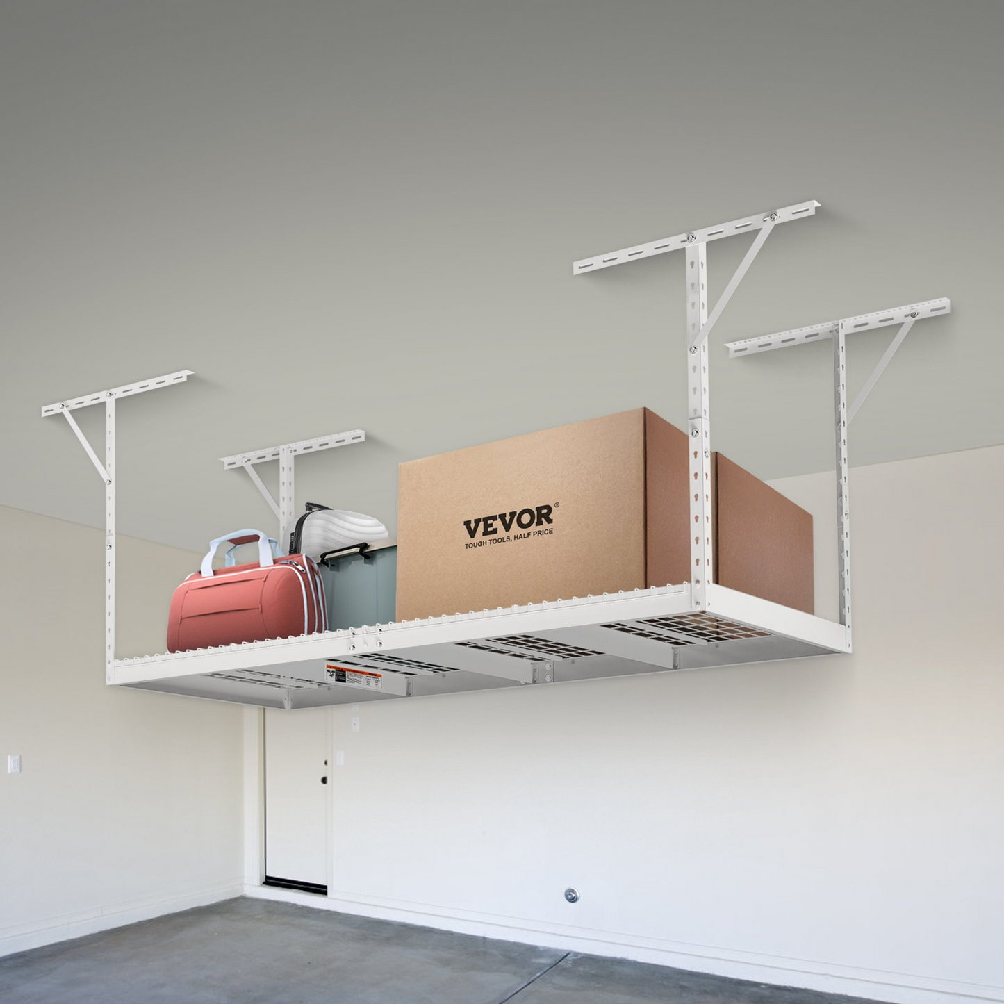 VEVOR Overhead Garage Storage Rack, 36x96 inch Garage Ceiling Storage Racks, Heavy Duty Adjustable Cold Rolled Steel Racks for Garage Storage, Organization, 600 lbs Load Capacity, 22''-40", White