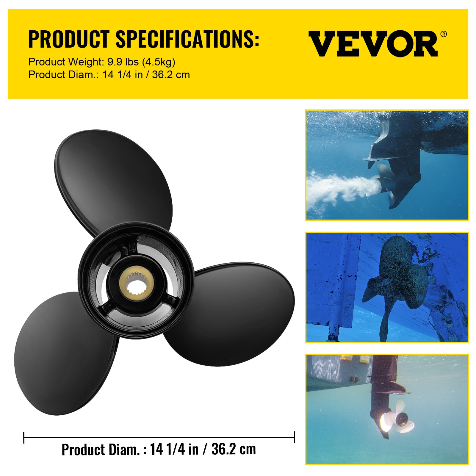 VEVOR Outboard Propeller, Replace for OEM 3817469, 3-Blade 14 1/4 x 21 Pitch Aluminium Boat Propeller, Compatible with Volvo Penta SX Drive All Models, with 19 Tooth Splines, RH