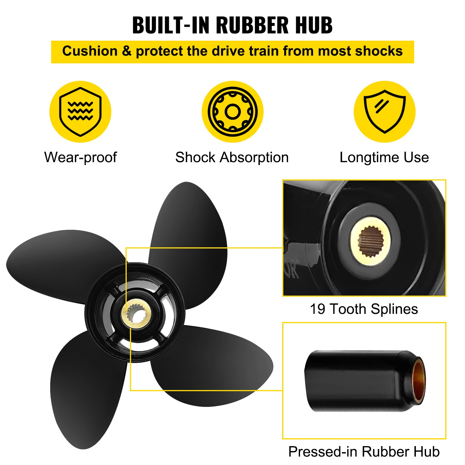 VEVOR Outboard Propeller, Replace for OEM 48-8M8026630, 4-Blade 10.3" x 13" Aluminum Boat Propeller, Compatible with Mercury Mariner 25HP Bigfoot/Command Thrust 60Hp Outboard, 13 Tooth Splines, RH