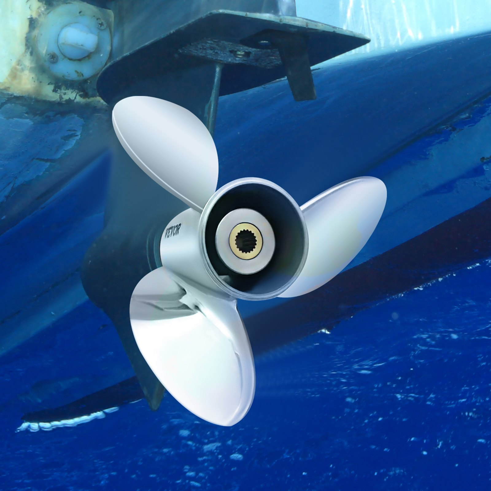 VEVOR Outboard Propeller, Replace for OEM 3860709, 3-Blade 14.5" x 21" Pitch Steel Boat Propeller, Compatible with Volvo Penta SX Drive All Models, with 19 Tooth Splines, RH