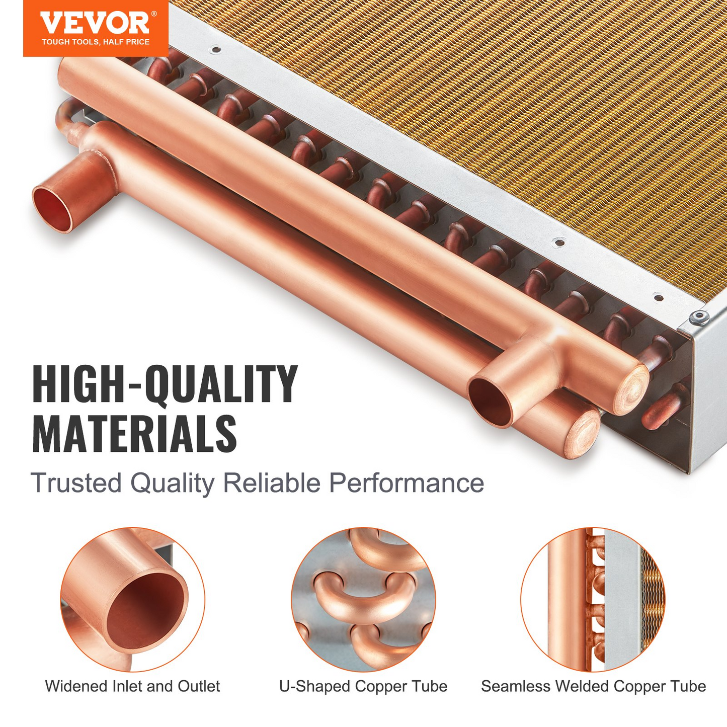 VEVOR 16"x 16"/40.6 x 40.6 cm Heat Exchanger Water to Air 3-Row 3/8"/ 1 cm Copper Ports 193 Fins