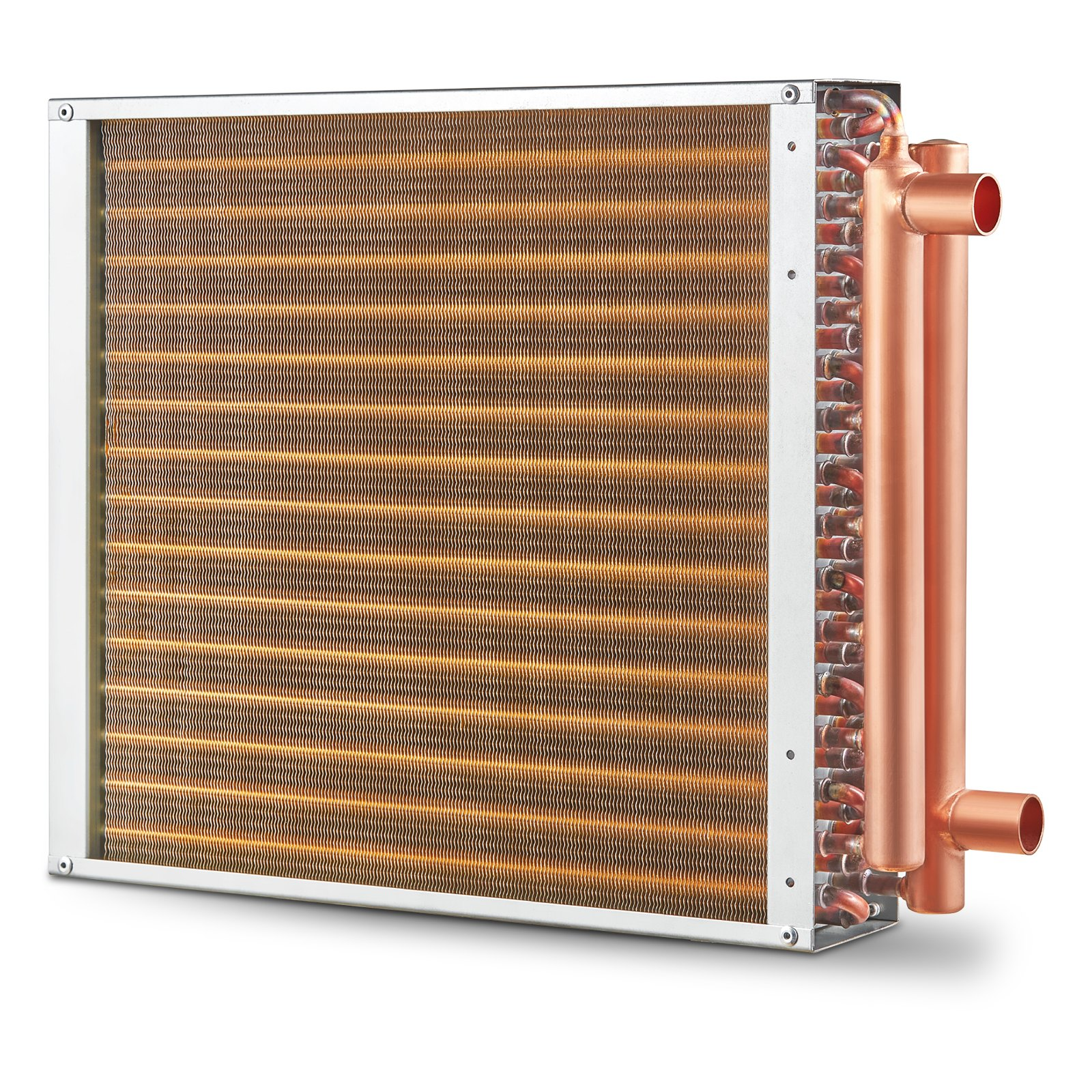 VEVOR 16"x 16"/40.6 x 40.6 cm Heat Exchanger Water to Air 3-Row 3/8"/ 1 cm Copper Ports 193 Fins