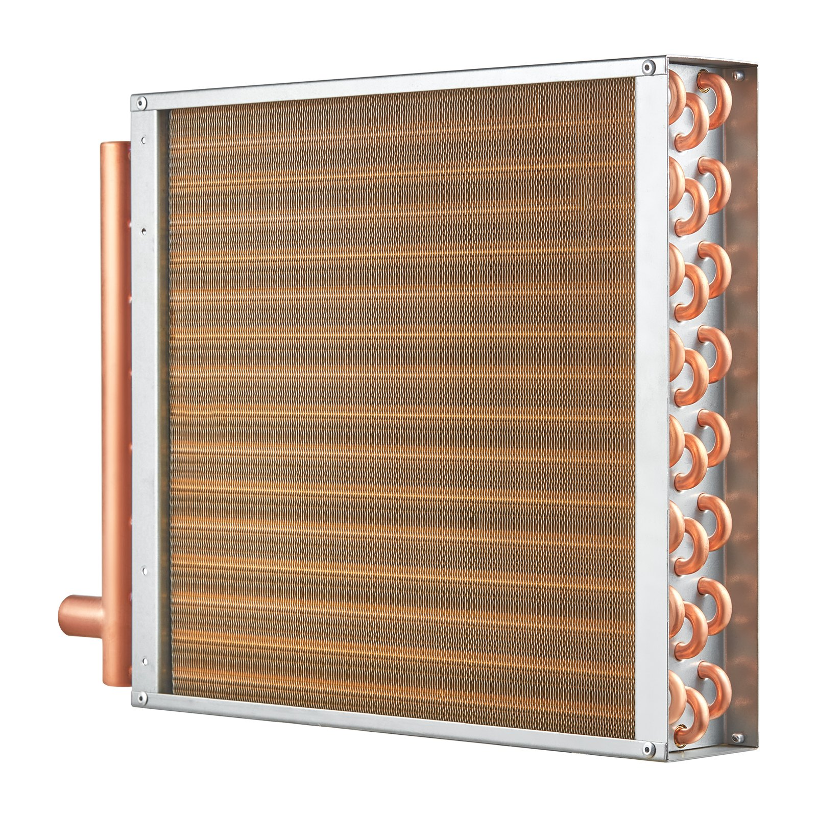 VEVOR 16"x 16"/40.6 x 40.6 cm Heat Exchanger Water to Air 3-Row 3/8"/ 1 cm Copper Ports 193 Fins