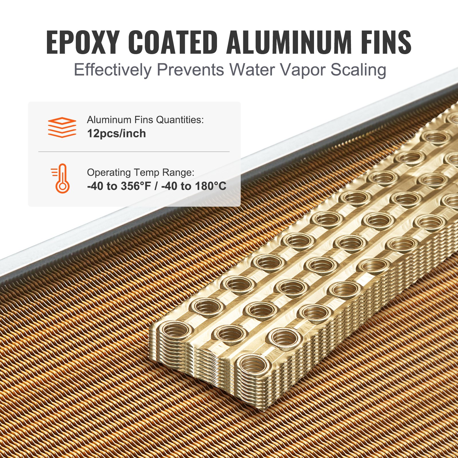 VEVOR 20"x 20"/50.8 x 50.8 cm Heat Exchanger Water to Air 3-Row 3/8"/ 1 cm Copper Ports 242 Fins