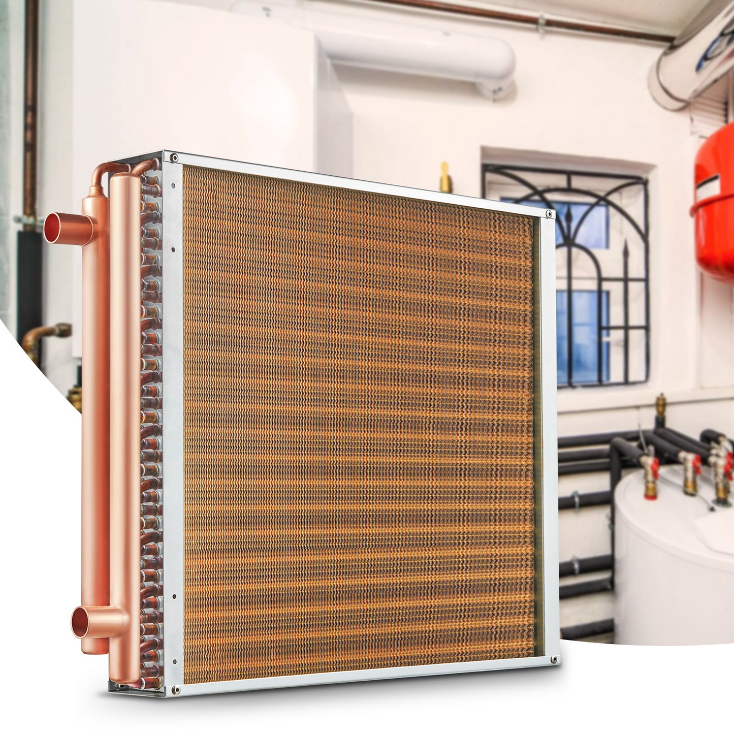 VEVOR 20"x 20"/50.8 x 50.8 cm Heat Exchanger Water to Air 3-Row 3/8"/ 1 cm Copper Ports 242 Fins