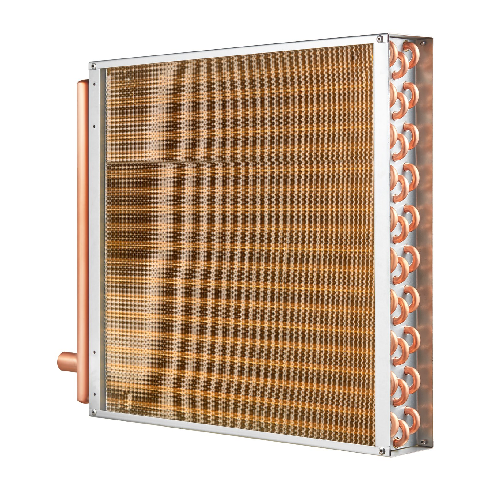 VEVOR 20"x 20"/50.8 x 50.8 cm Heat Exchanger Water to Air 3-Row 3/8"/ 1 cm Copper Ports 242 Fins