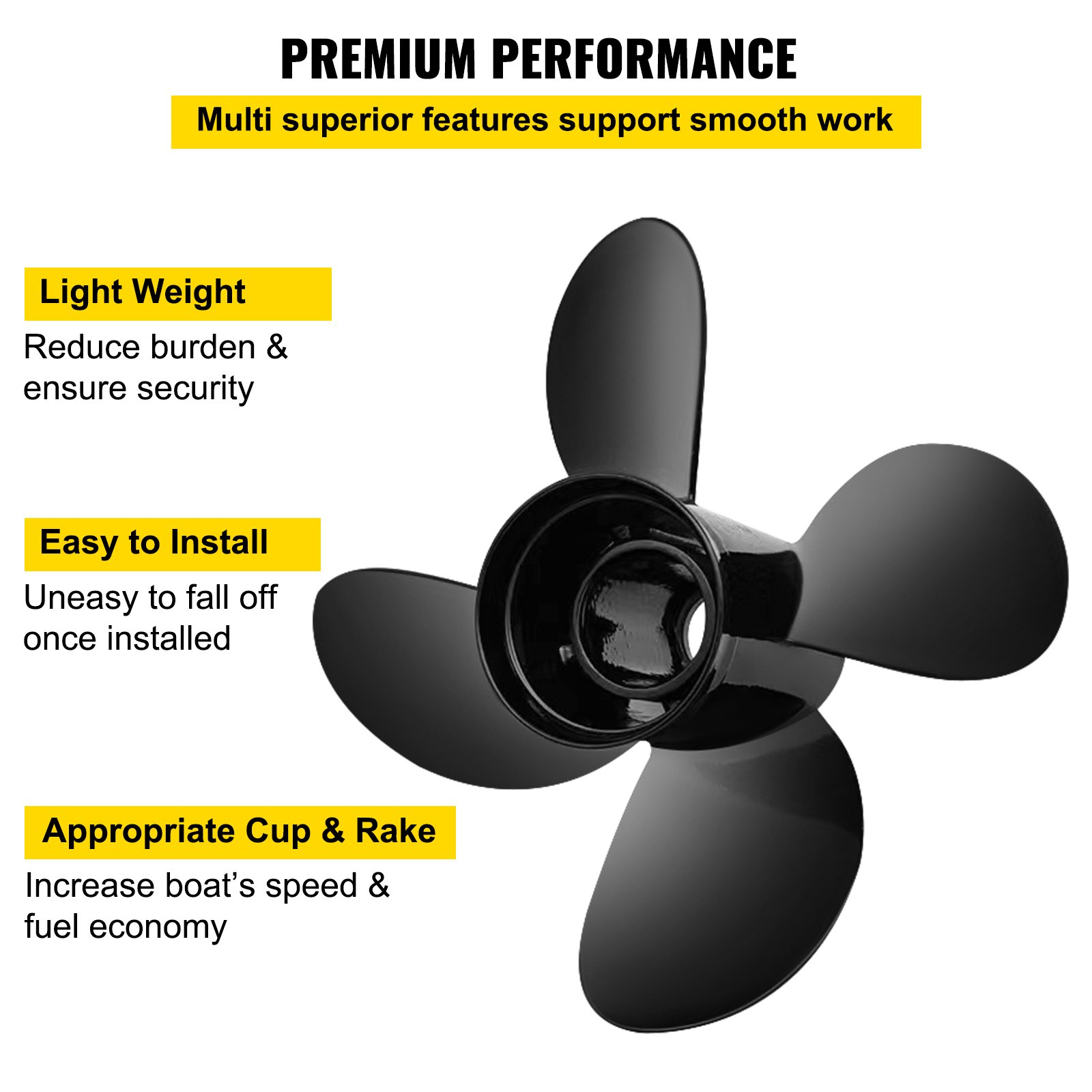 VEVOR Outboard Propeller, Replace for OEM 48-8M0084495, 4 Blades 14" x 19" Aluminium Boat Propeller, Compatible with 135-300HP 2-Stroke & 4-Stroke Outboards, Alpha&Bravo I Stern-Drives, RH