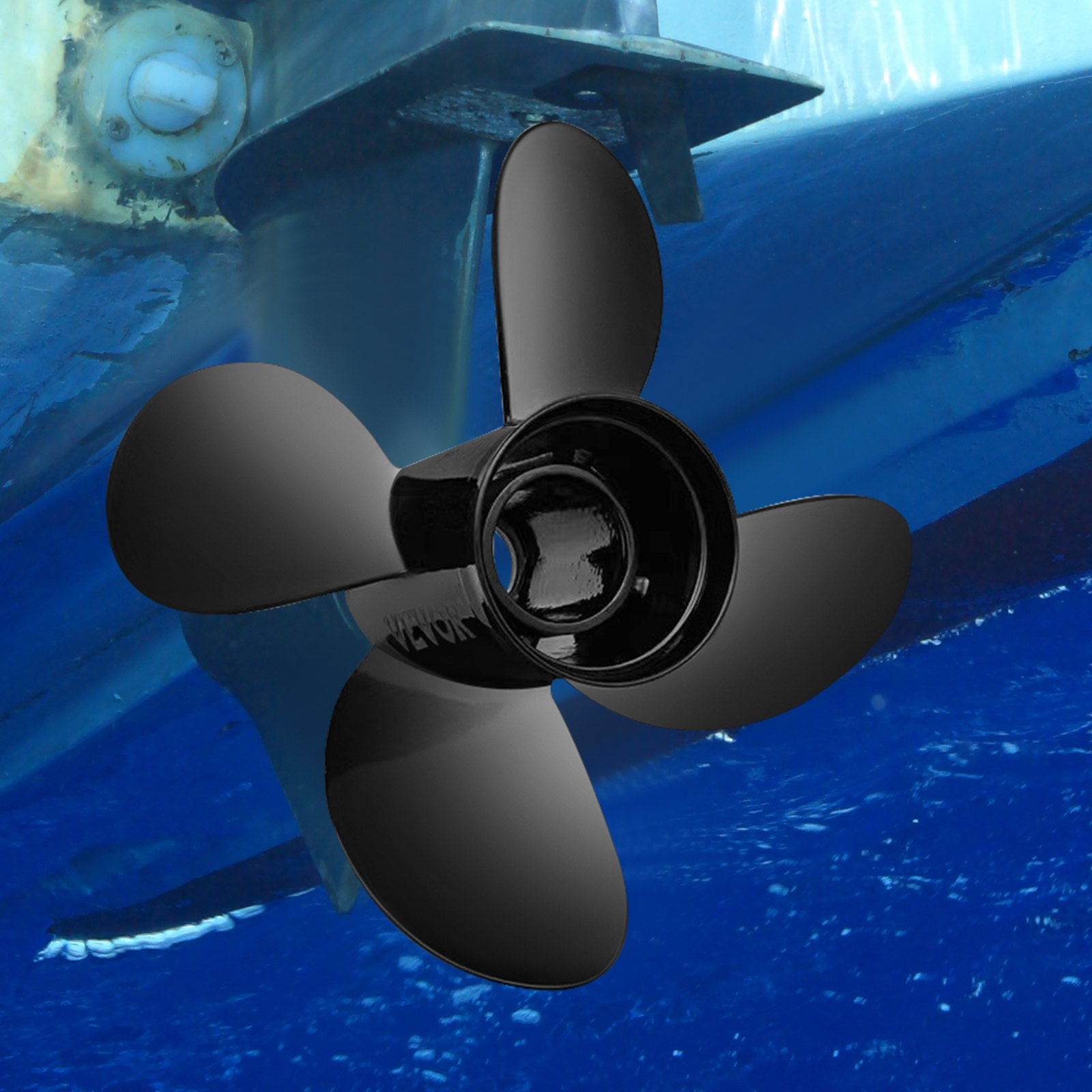 VEVOR Outboard Propeller, Replace for OEM 48-8M0084495, 4 Blades 14" x 19" Aluminium Boat Propeller, Compatible with 135-300HP 2-Stroke & 4-Stroke Outboards, Alpha&Bravo I Stern-Drives, RH