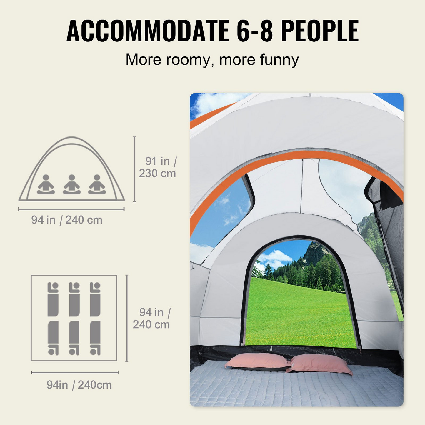 VEVOR SUV Camping Tent, 8'-8' SUV Tent Attachment for Camping with Rain Layer and Carry Bag, Waterproof PU2000mm Double Layer Truck Tent, Accommodate 6-8 Person, Rear Tent for Van Hatch Tailgate