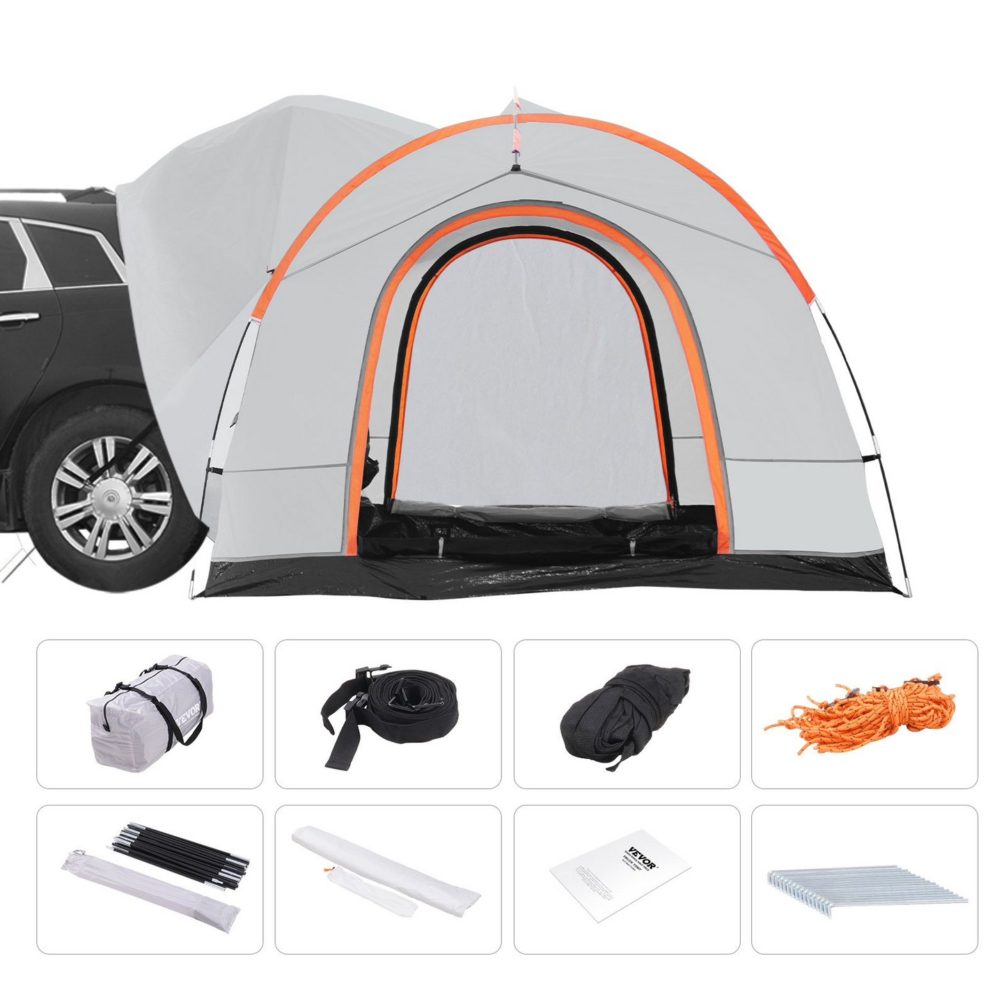 VEVOR SUV Camping Tent, 8'-8' SUV Tent Attachment for Camping with Rain Layer and Carry Bag, Waterproof PU2000mm Double Layer Truck Tent, Accommodate 6-8 Person, Rear Tent for Van Hatch Tailgate