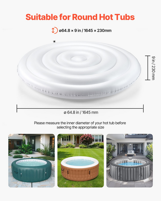 VEVOR Inflatable Hot Tub Cover 165cm Round Lid Weatherproof and Waterproof White
