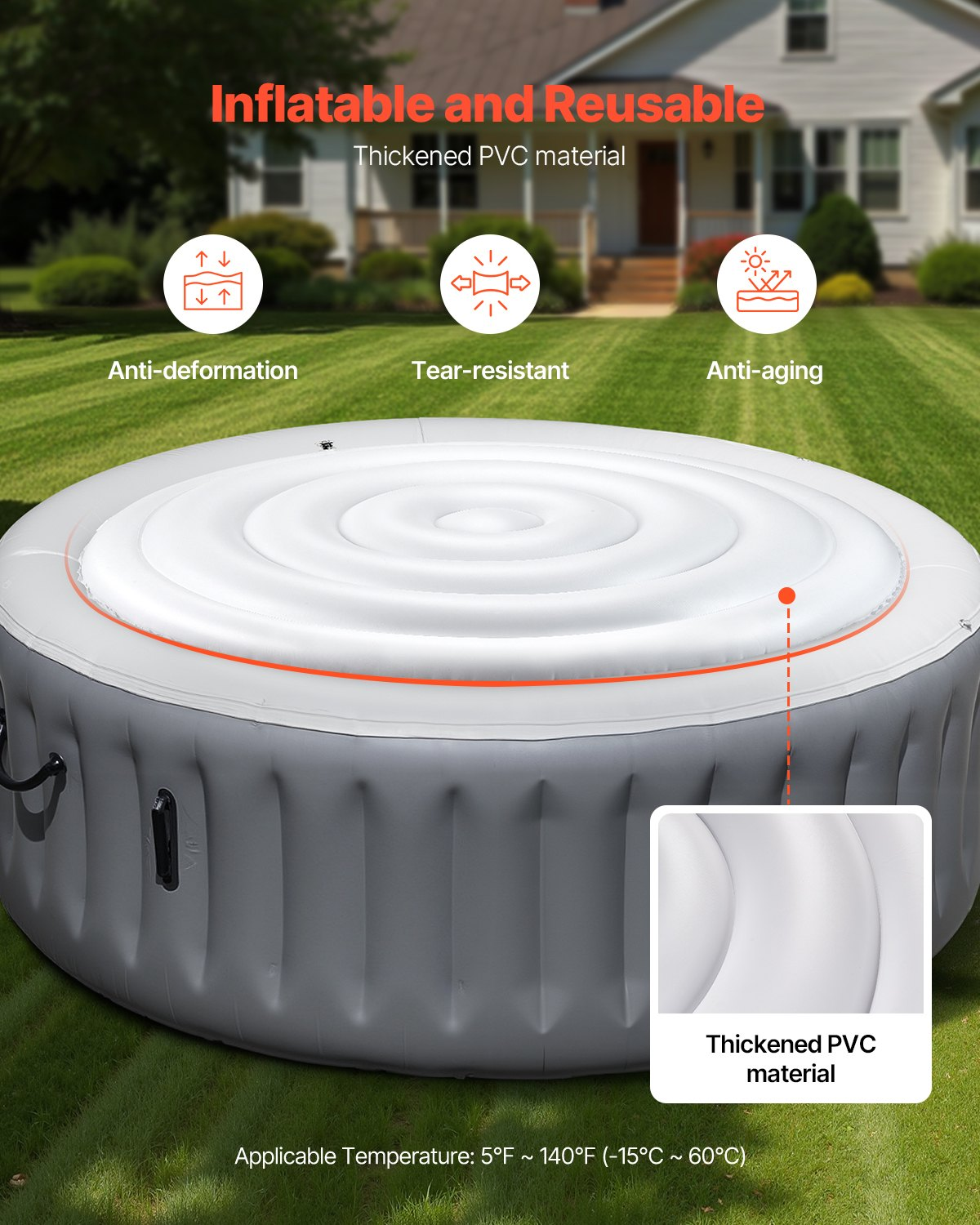 VEVOR Inflatable Hot Tub Cover 165cm Round Lid Weatherproof and Waterproof White