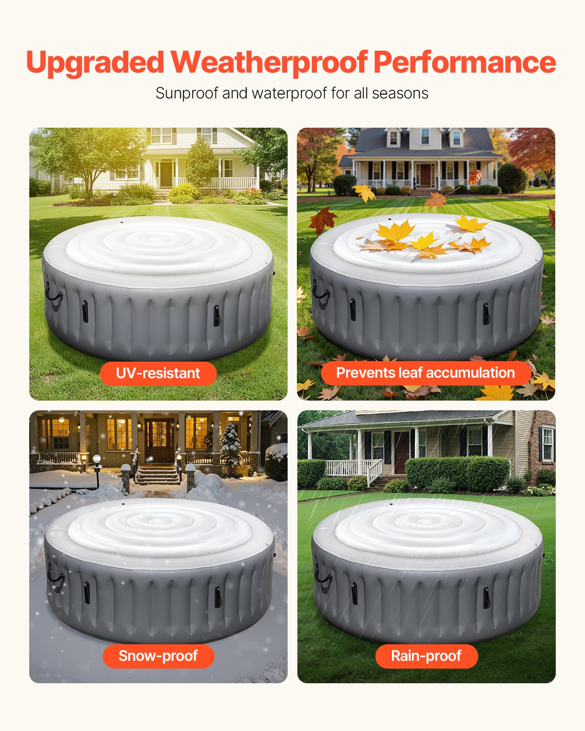 VEVOR Inflatable Hot Tub Cover 165cm Round Lid Weatherproof and Waterproof White