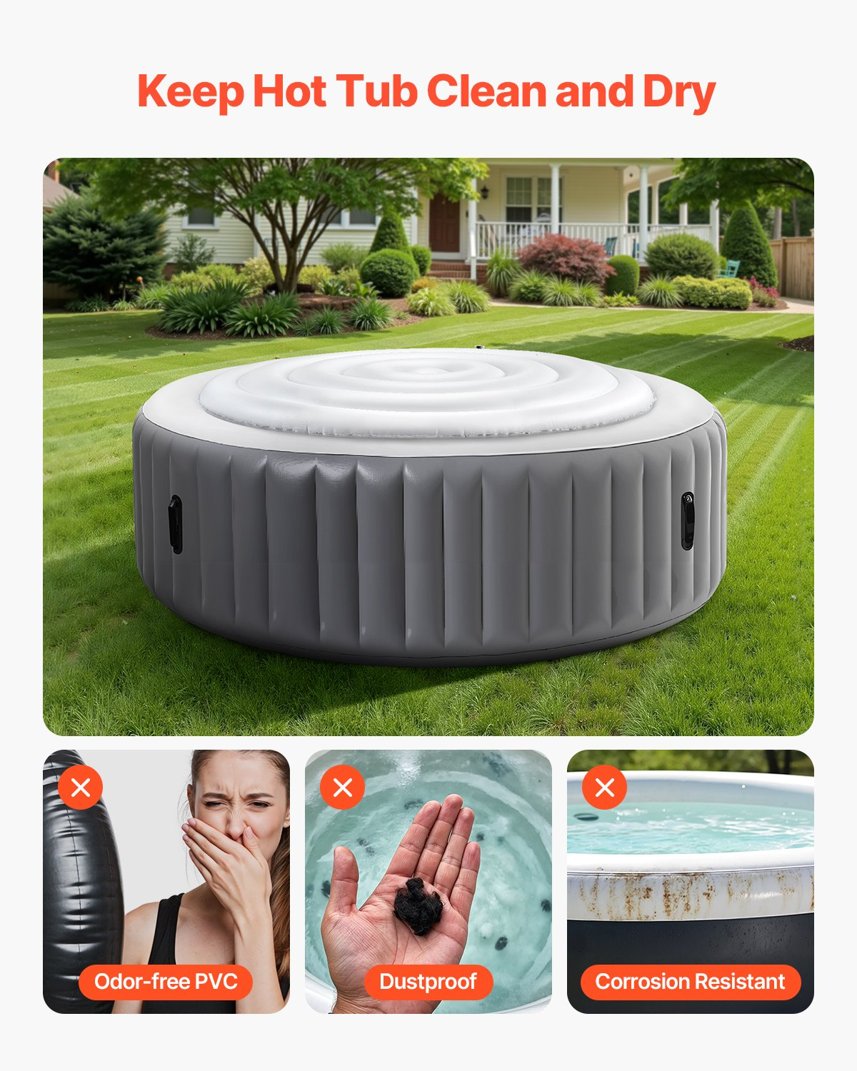 VEVOR Inflatable Hot Tub Cover 165cm Round Lid Weatherproof and Waterproof White