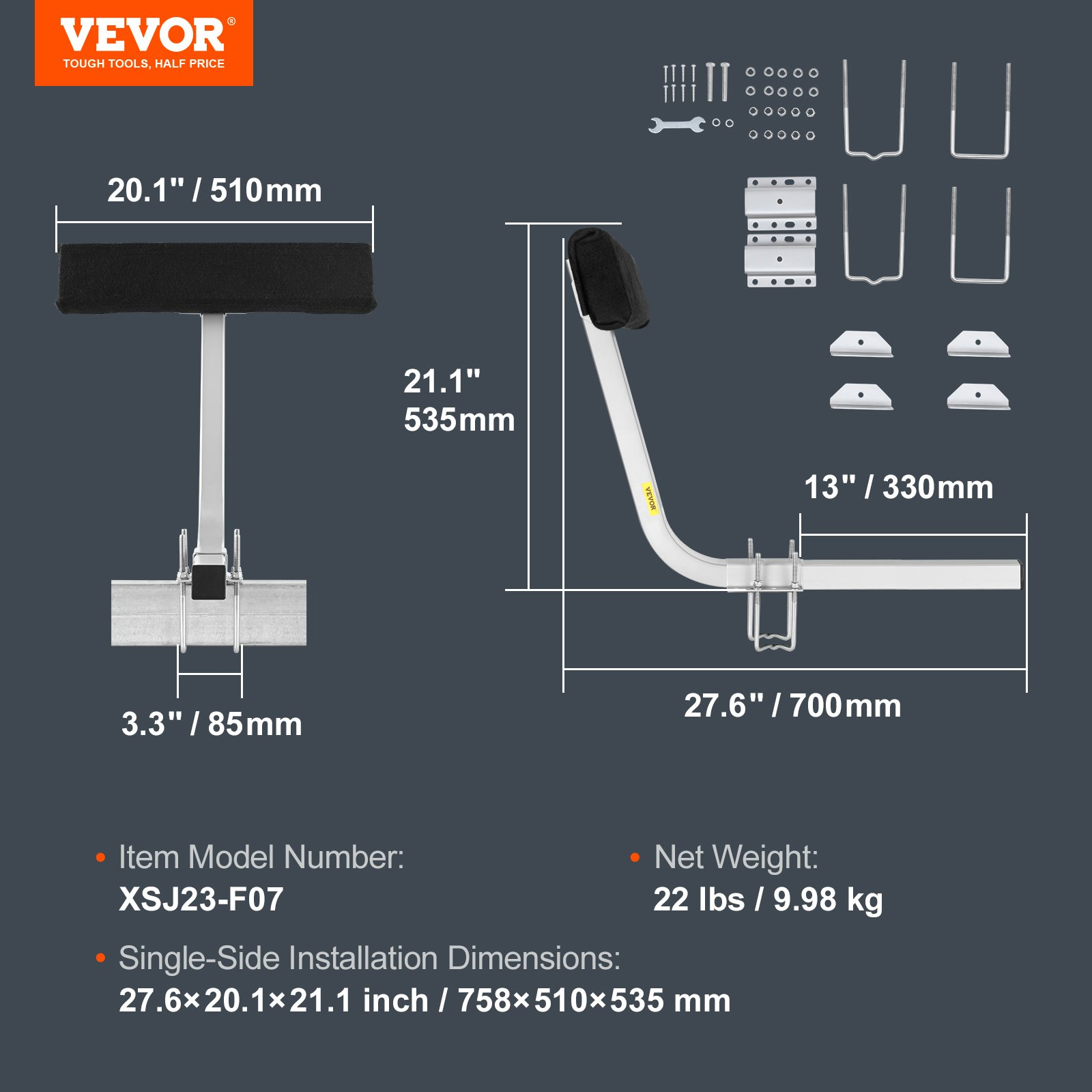 VEVOR Boat Trailer Guide, 0.7M Adjustable Design Short Bunk Guide-Ons, 2PCS Rustproof Galvanized Steel Trailer Guide Poles, Heavy Duty Roller Guide Design, for Ski Boat, Fishing Boat or Sailboat Trail