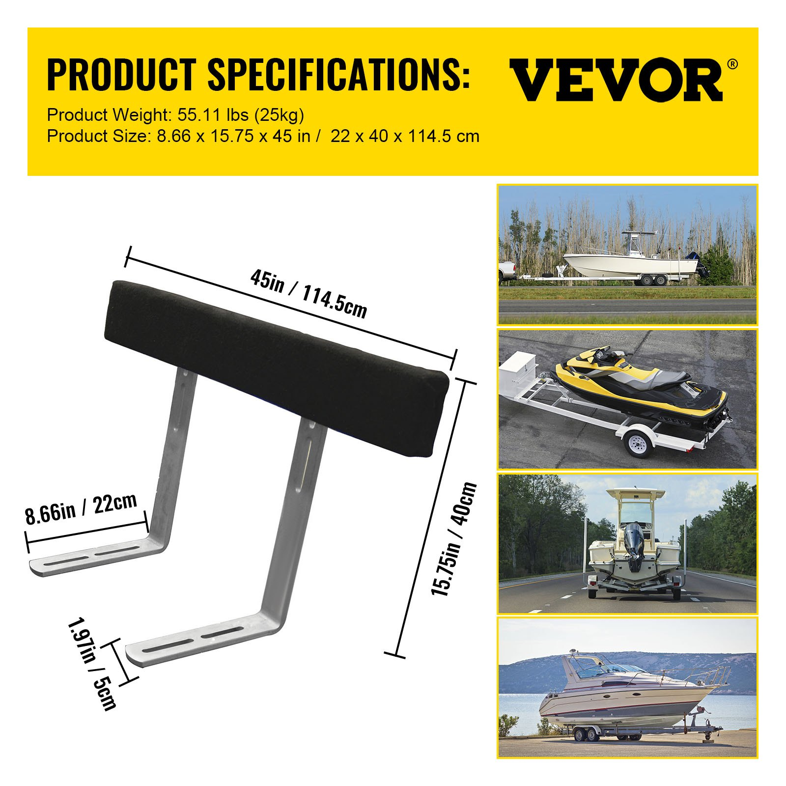 VEVOR Boat Trailer Guide-on 48" π-shape Trailer Guide on w/Carpet-padded Boards