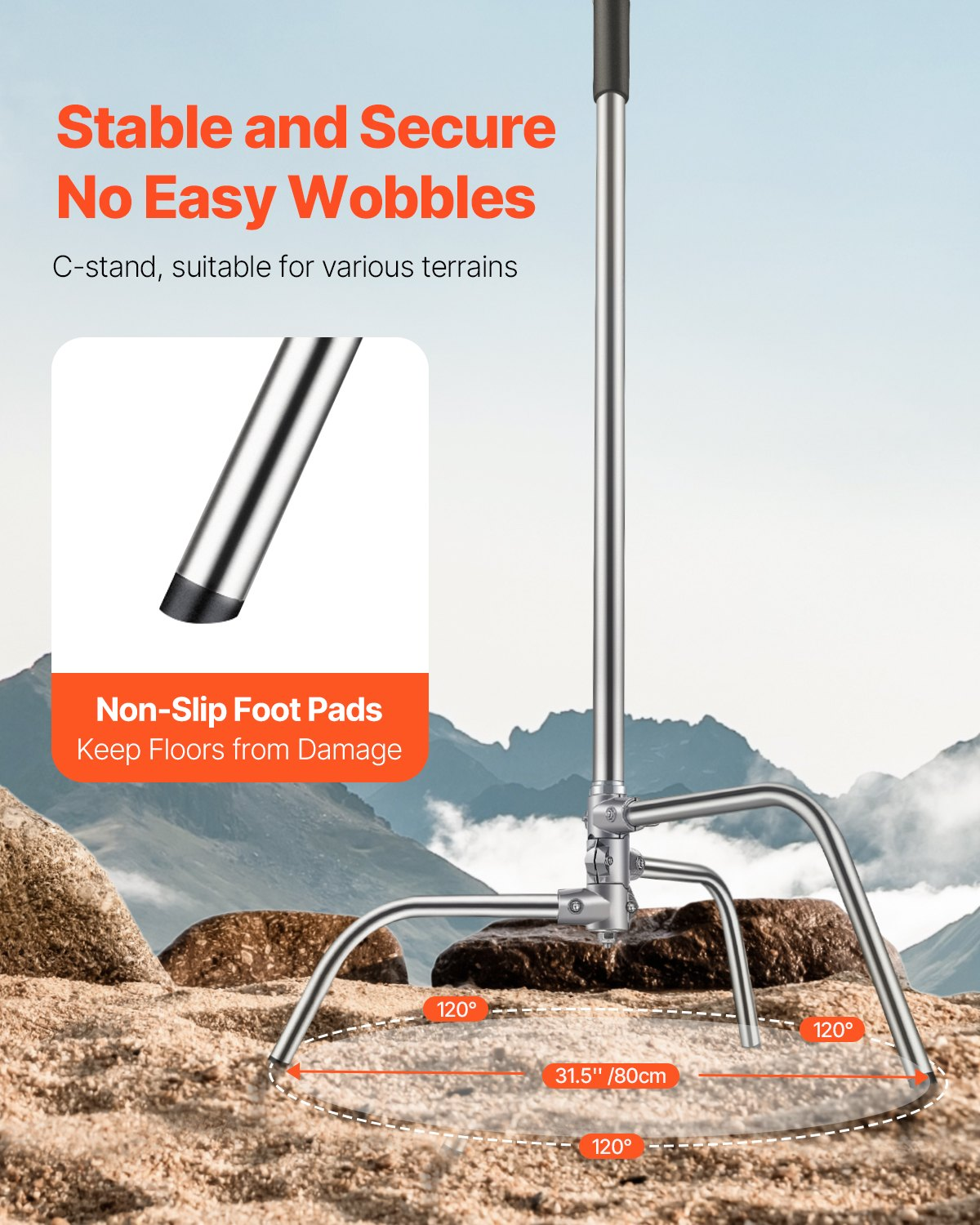 VEVOR C Stand Max Height 10.83 ft/330 cm Stainless Steel Photography Light Stand