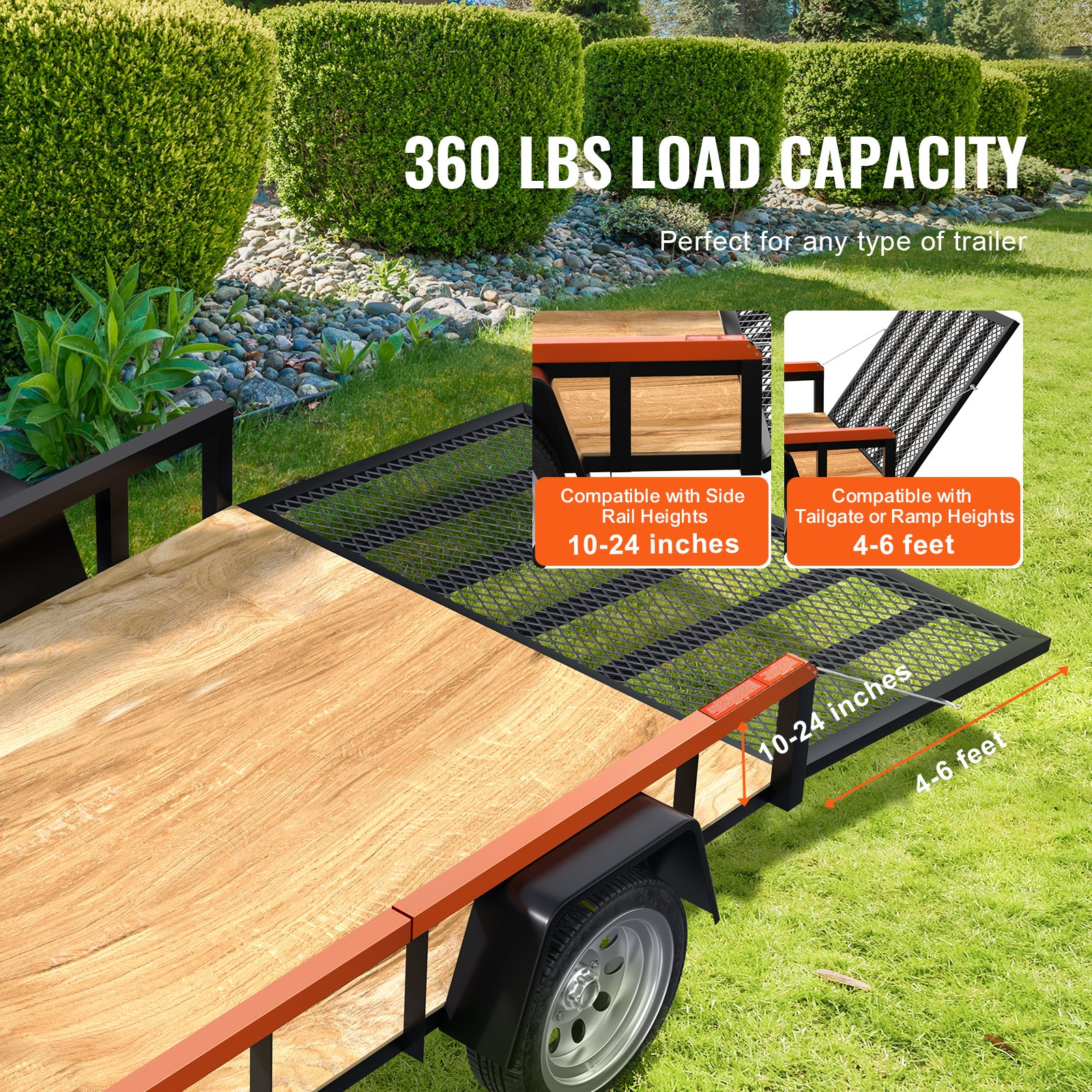 VEVOR TrailTailgate er Lift Assist, Max 180 lbs Load Capacity, Compatible with Open Utility Trailer Tailgate and Ramp, with 10 to 24 Inches Heights Side Rail and 4 to 6 Feet Height Tail Gate or Ramp