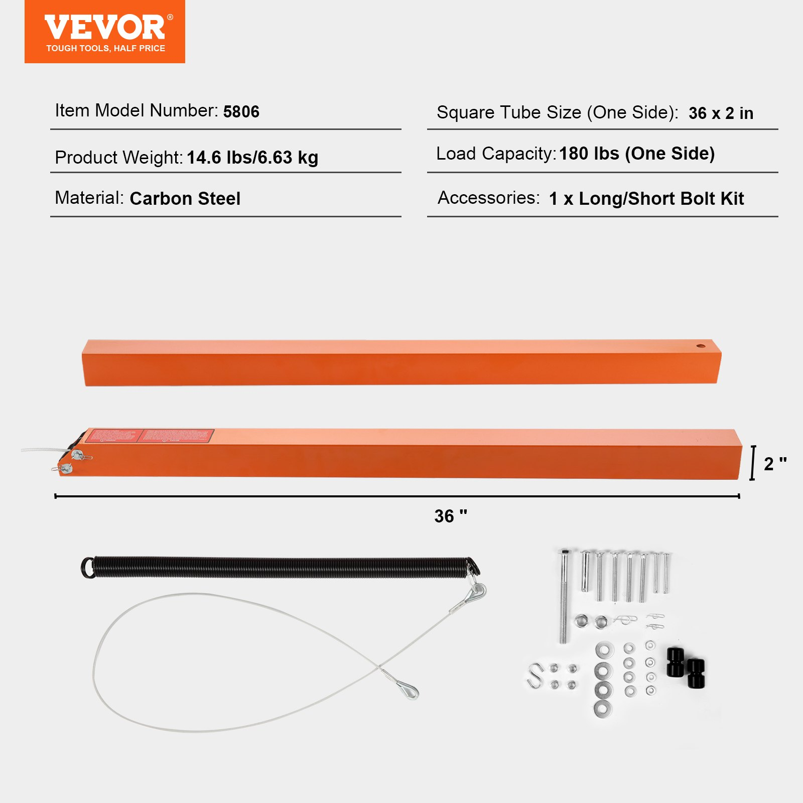 VEVOR TrailTailgate er Lift Assist, Max 180 lbs Load Capacity, Compatible with Open Utility Trailer Tailgate and Ramp, with 10 to 24 Inches Heights Side Rail and 4 to 6 Feet Height Tail Gate or Ramp