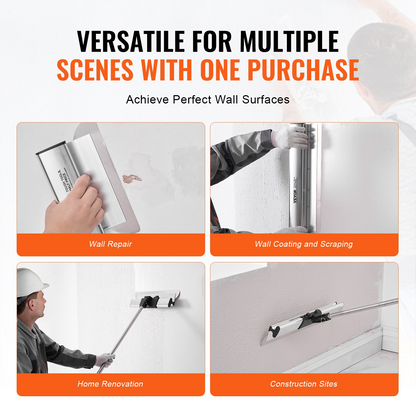 VEVOR Drywall Skimming Blade Set, 10/16/24/32/40 in (25.4/40.6/61/81.3/101.6 cm) Skimming Blades + 34-81.6 in/86.4 - 207 cm Extension Handle Pole, Stainless Steel Knife Professional Skim Coat Tools, for Gyprock/WallBoard/Plasterboard