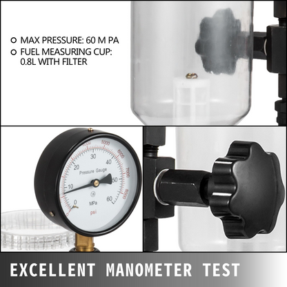 VEVOR Diesel Injector Nozzle Pressure Tester, Fuel Injector Nozzles Tester with Dual Scale Gauge to Adjust Injector Nozzle Pressure and Test Diesel Injector Nozzle Pop Pressure