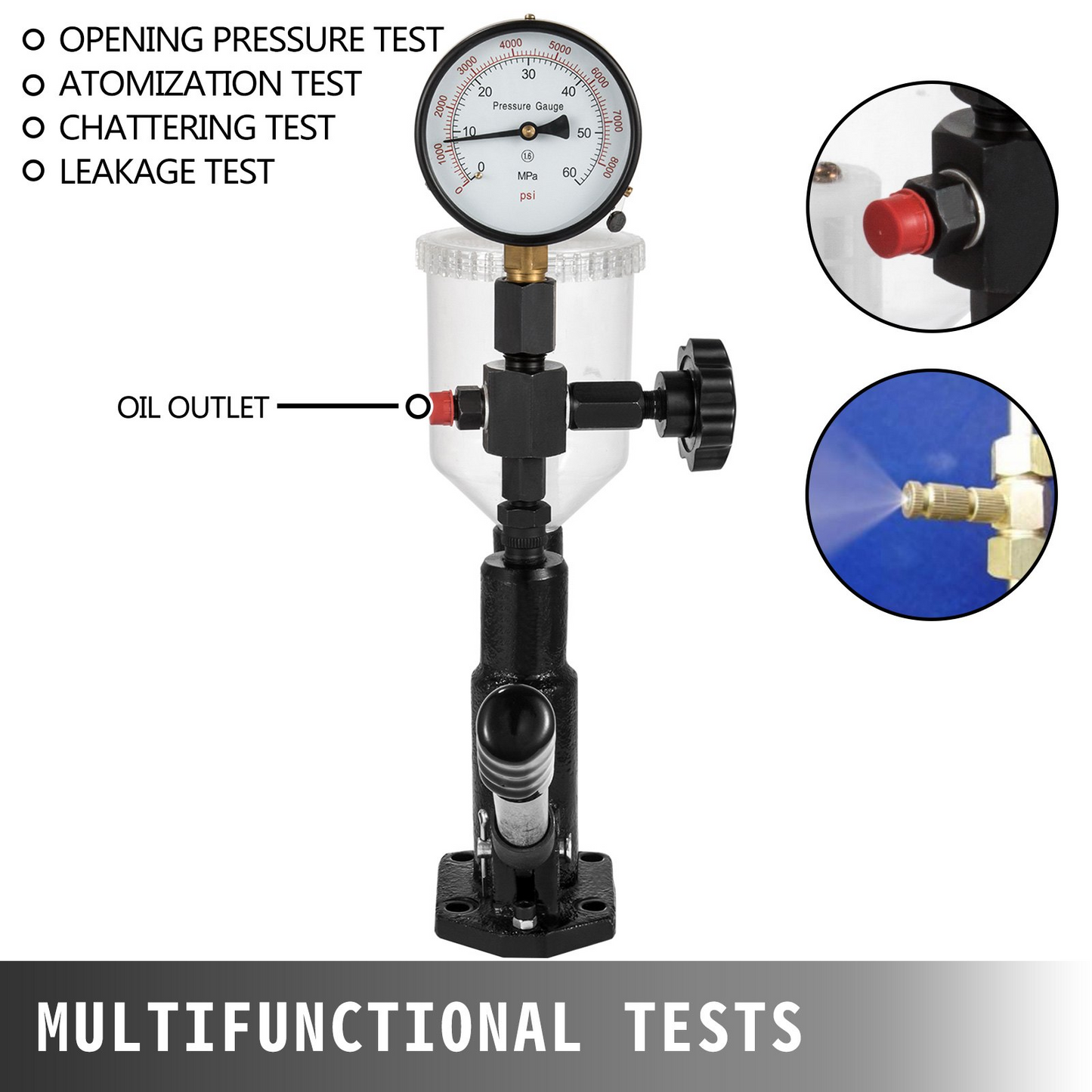 VEVOR Diesel Injector Nozzle Pressure Tester, Fuel Injector Nozzles Tester with Dual Scale Gauge to Adjust Injector Nozzle Pressure and Test Diesel Injector Nozzle Pop Pressure