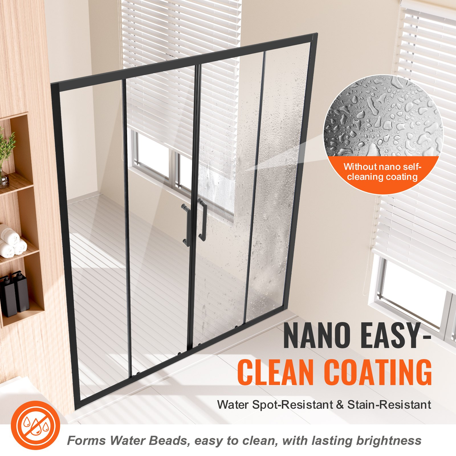 VEVOR Semi-frameless Double Sliding Shower Door SGCC Tempered Glass Matte Black
