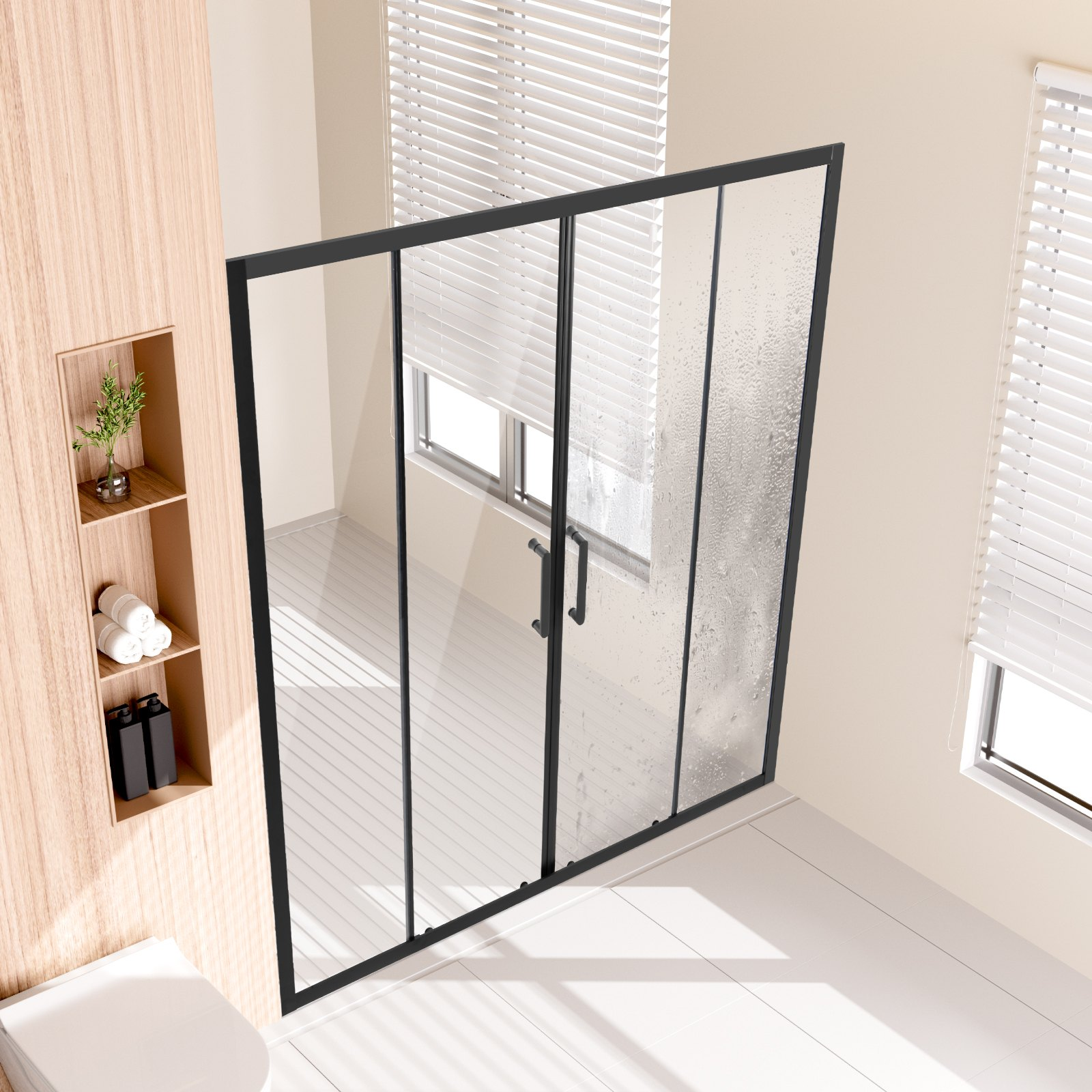 VEVOR Semi-frameless Double Sliding Shower Door SGCC Tempered Glass Matte Black