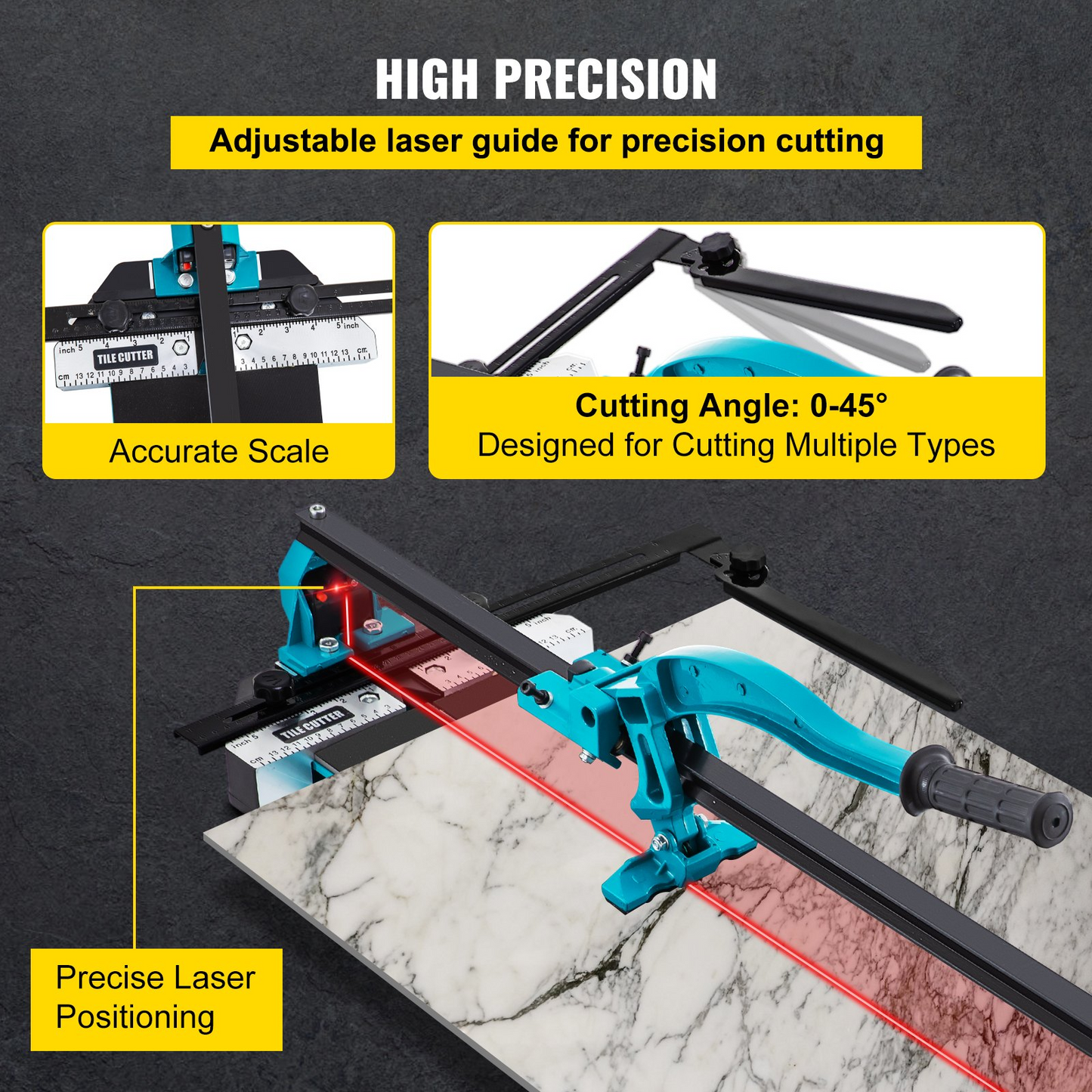 VEVOR Tile Cutter 99.1 cm Cutting Tool w/ Laser Guide Single Rail Double Brackets