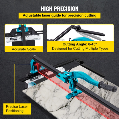 VEVOR Tile Cutter 99.1 cm Cutting Tool w/ Laser Guide Single Rail Double Brackets