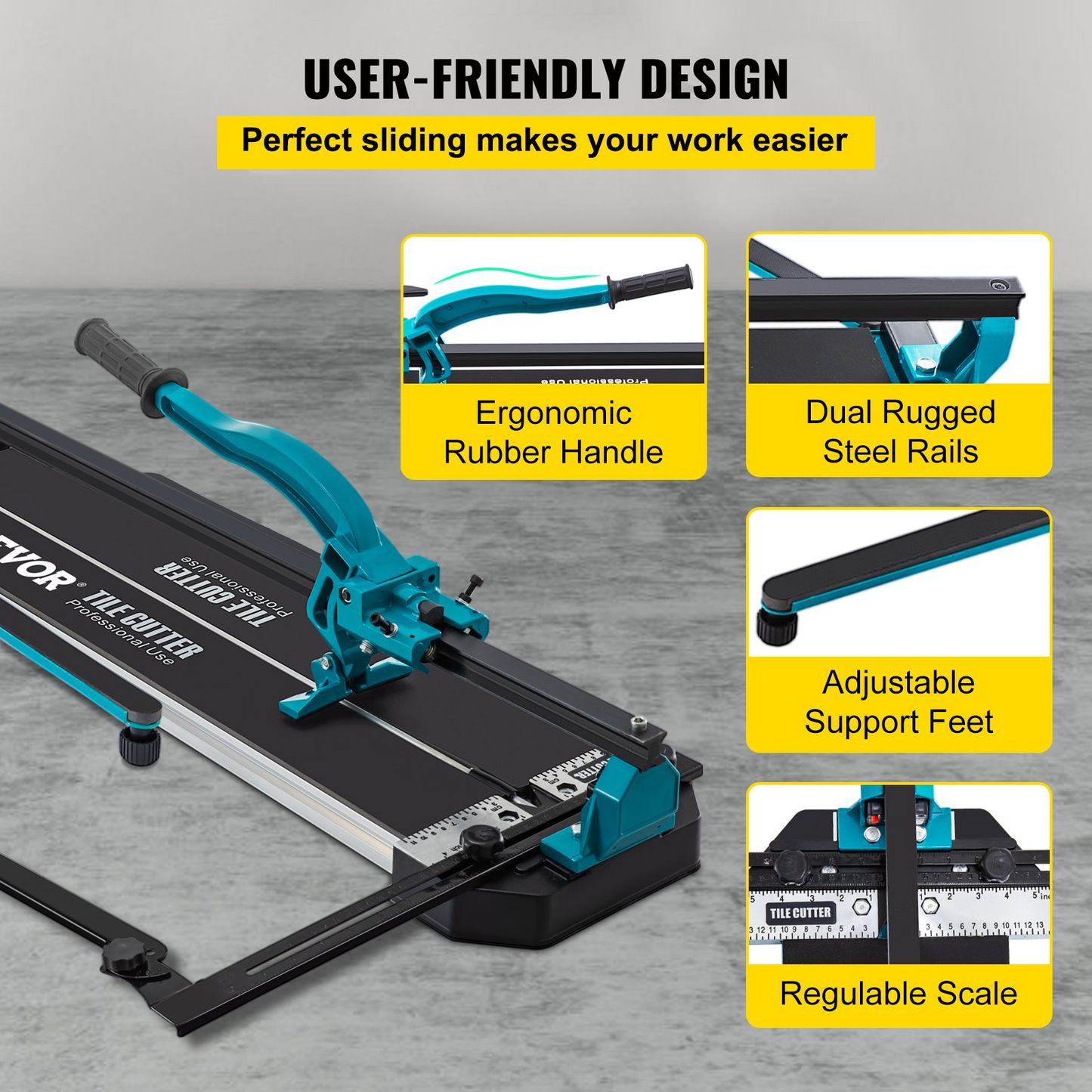 VEVOR Tile Cutter 99.1 cm Cutting Tool w/ Laser Guide Single Rail Double Brackets