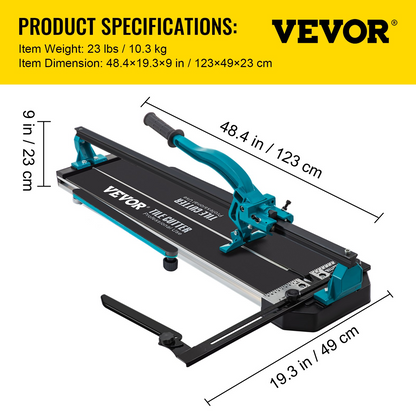 VEVOR Tile Cutter 99.1 cm Cutting Tool w/ Laser Guide Single Rail Double Brackets