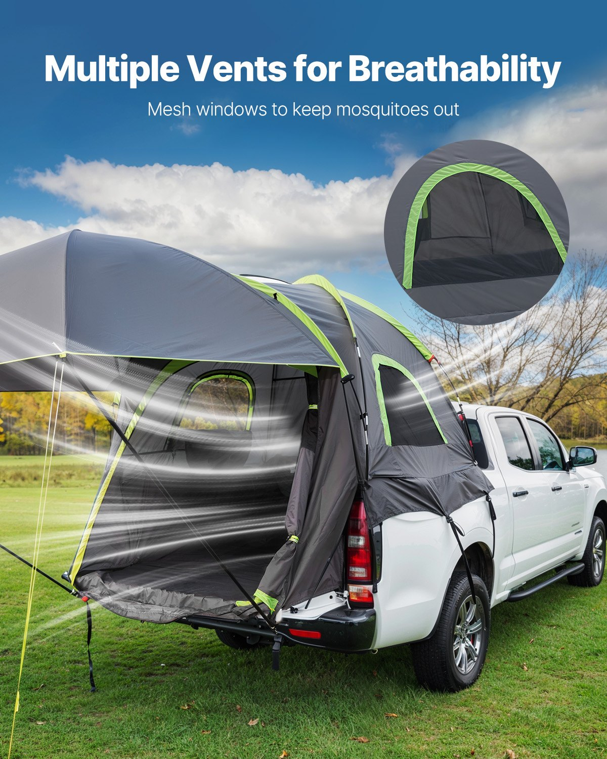 VEVOR Truck Tent 5.5-6.0ft Waterproof PU2000 Truck Bed Camping Tent 2-3 Person