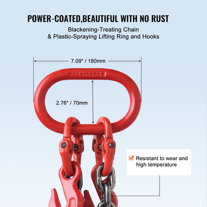 VEVOR 9.5mm x 182.9cm Chain Sling 2 Legs G80 Lifting Chain with Grab Hooks 4989.5 kg