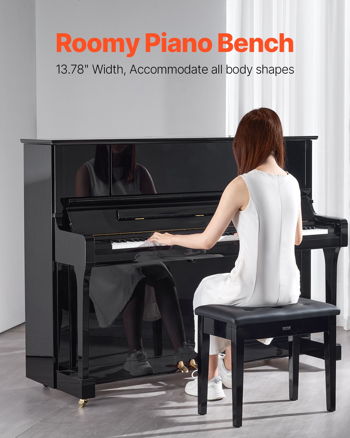 VEVOR Piano Keyboard Bench Storage Padded Seat Wooden Vanity Bookcase Stool