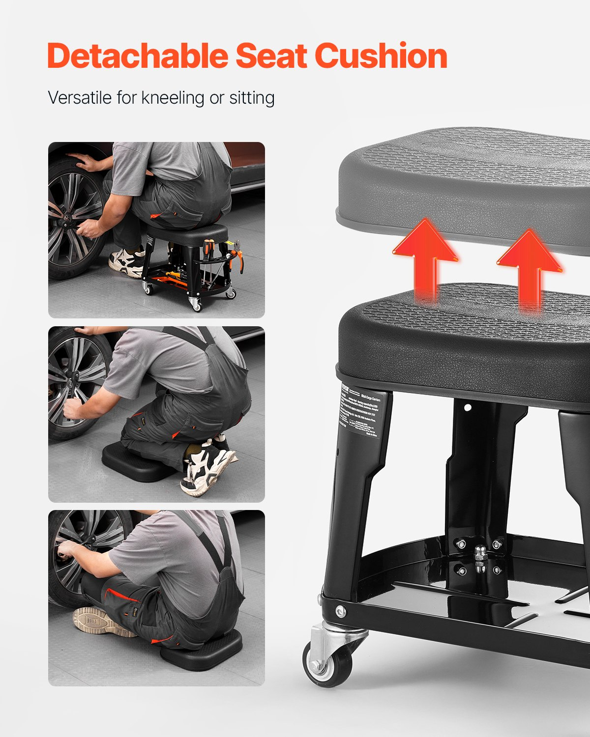 VEVOR Mechanic Stool Rolling Workshop Seat 300 lbs Load with Wheels & Tool Tray
