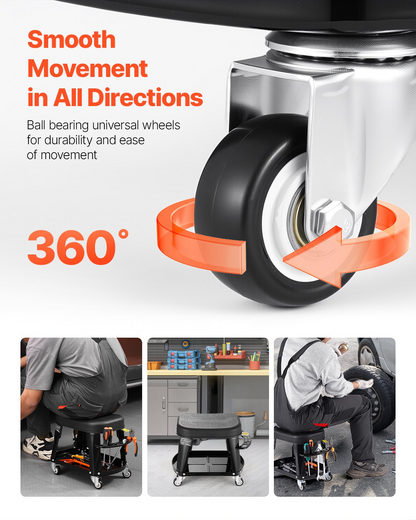 VEVOR Mechanic Stool Rolling Workshop Seat 300 lbs Load with Wheels & Tool Tray
