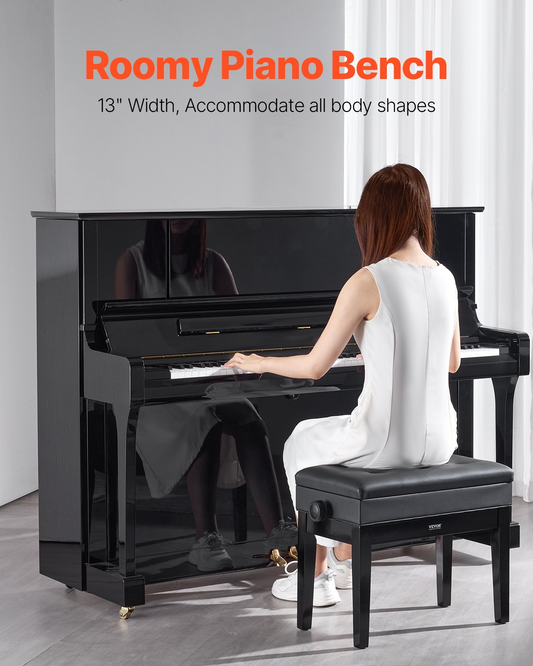 VEVOR Adjustable Piano Keyboard Bench Storage Padded Seat Wooden Bookcase Stool