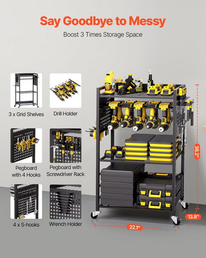 VEVOR 4-tier Tool Organizer Cart on Wheels 150 lbs Garage Cart for Workshop
