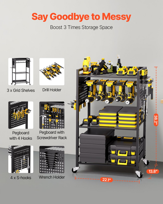 VEVOR 4-tier Tool Organizer Cart on Wheels 150 lbs Garage Cart for Workshop
