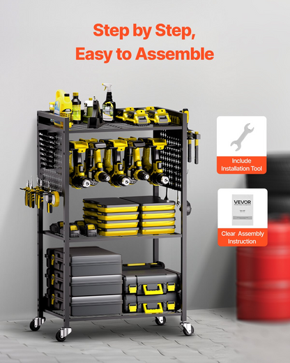 VEVOR 4-tier Tool Organizer Cart on Wheels 150 lbs Garage Cart for Workshop