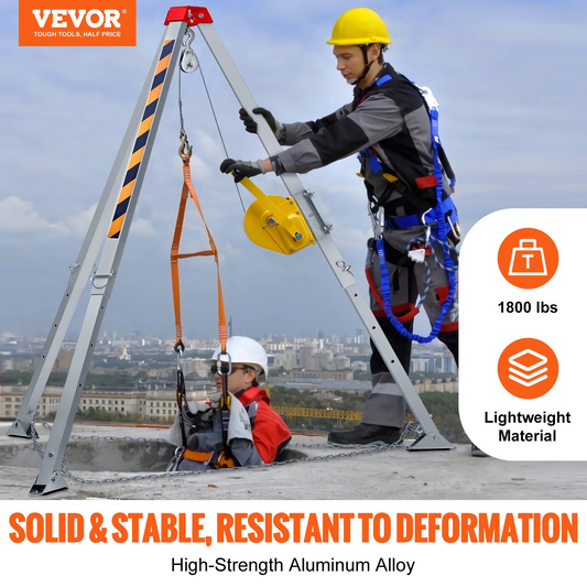 VEVOR Confined Space Tripod Kit, 816.4 kg Winch, Confined Space Tripod 2.13 m Legs and 30 m Cable, Confined Space Rescue Tripod 10 m Fall Protection, Harness, Storage Bag for Traditional Confined Spaces