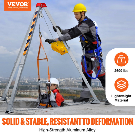 VEVOR Confined Space Tripod Kit, 1179 kg Winch, Confined Space Tripod 2.43 m Legs and 30 m Cable, Confined Space Rescue Tripod 10 m Fall Protection, Harness, Storage Bag for Traditional Confined Spaces