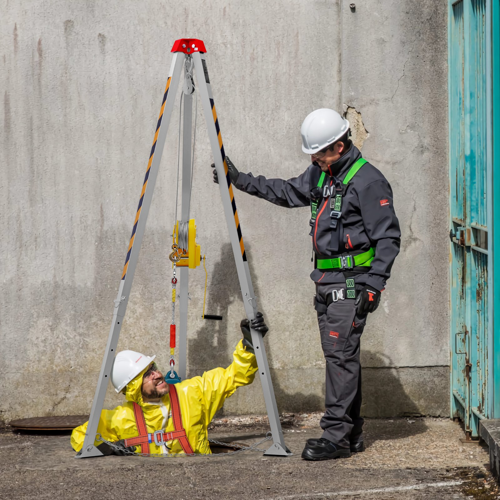 VEVOR Confined Space Tripod Kit, 1179 kg Winch, Confined Space Tripod 2.43 m Legs and 30 m Cable, Confined Space Rescue Tripod 10 m Fall Protection, Harness, Storage Bag for Traditional Confined Spaces