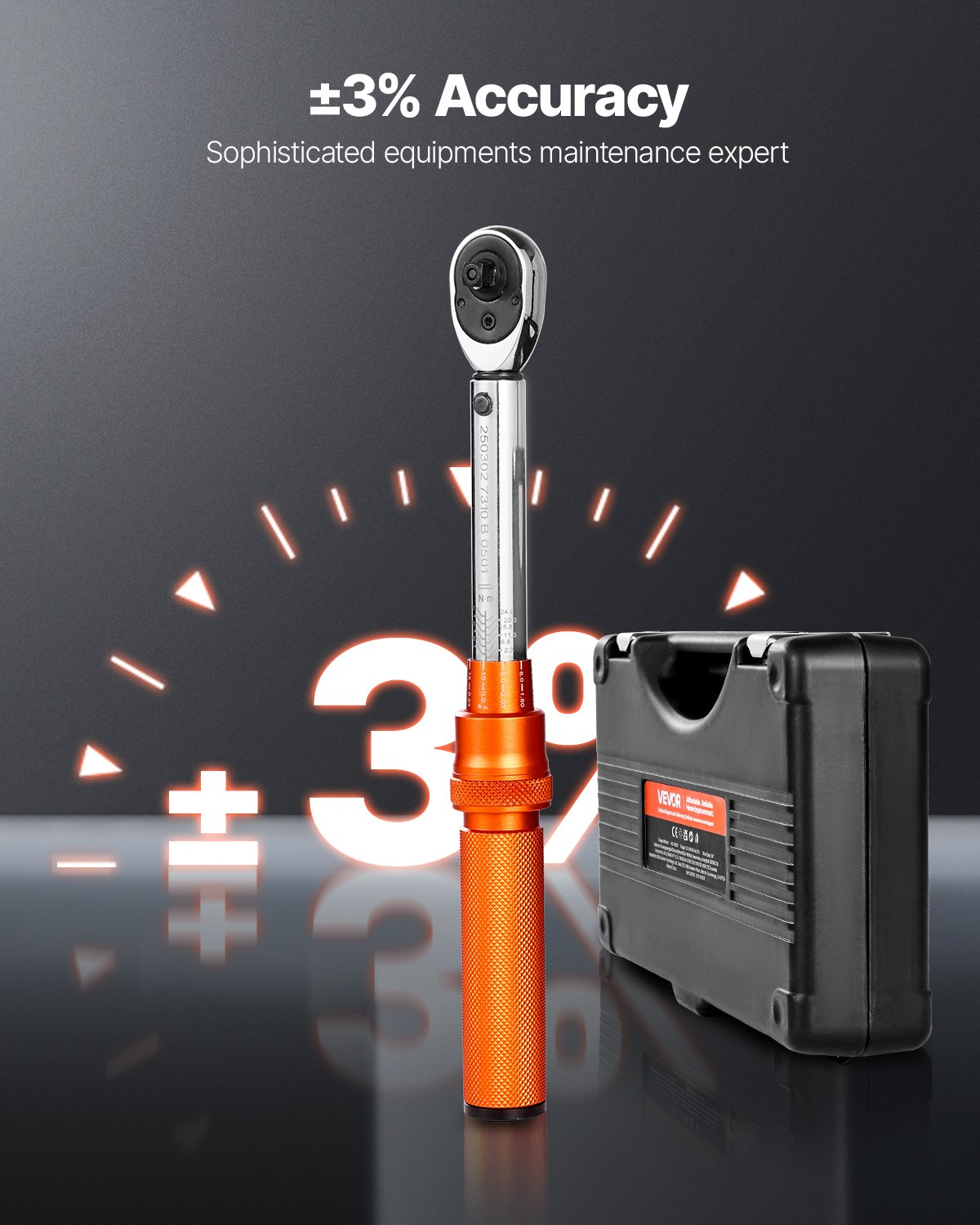 VEVOR Click Torque Wrench Set 1/4Inch Drive 20-240 lbf-in/2.3-27.1N.m Orange