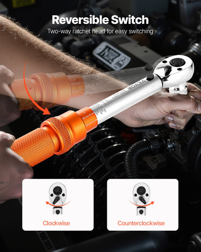 VEVOR Click Torque Wrench Set 1/4 Inch Drive 20-200lbf-in /2.3-22.6N.m Orange