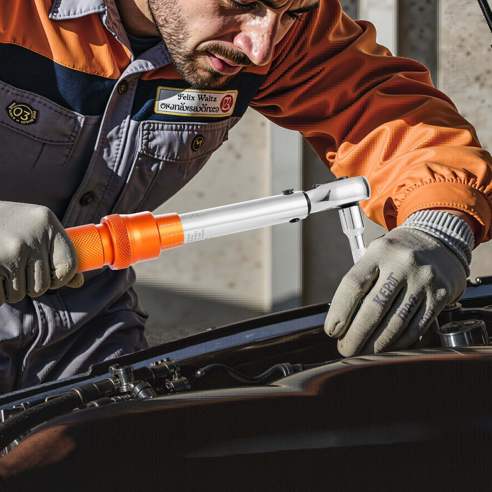 VEVOR Click Torque Wrench Set 1/4 Inch Drive 20-200lbf-in /2.3-22.6N.m Orange