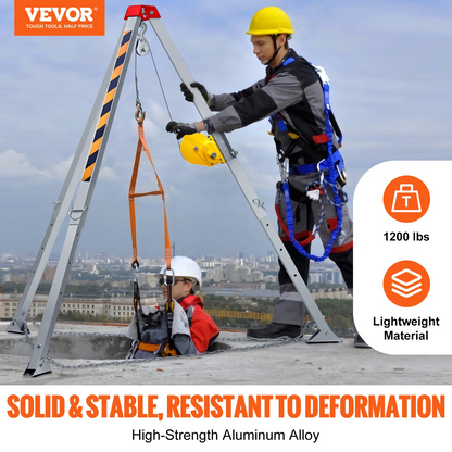 VEVOR Confined Space Tripod Kit, 544 kg Winch, Confined Space Tripod 2.13 m Legs and 30 m Cable, Confined Space Rescue Tripod 10 m Fall Protection, Harness, Storage Bag for Traditional Confined Spaces