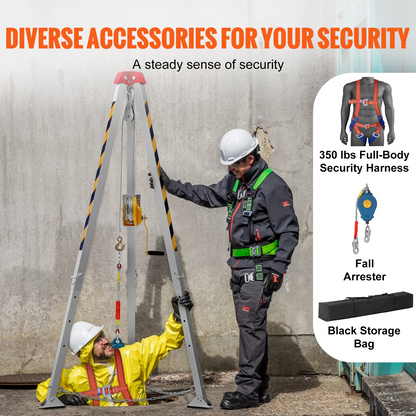 VEVOR Confined Space Tripod Kit, 544 kg Winch, Confined Space Tripod 2.13 m Legs and 30 m Cable, Confined Space Rescue Tripod 10 m Fall Protection, Harness, Storage Bag for Traditional Confined Spaces