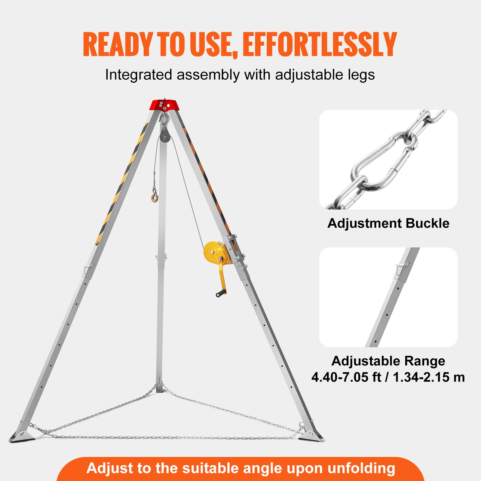 VEVOR Confined Space Tripod Kit, 544 kg Winch, Confined Space Tripod 2.13 m Legs and 30 m Cable, Confined Space Rescue Tripod 10 m Fall Protection, Harness, Storage Bag for Traditional Confined Spaces